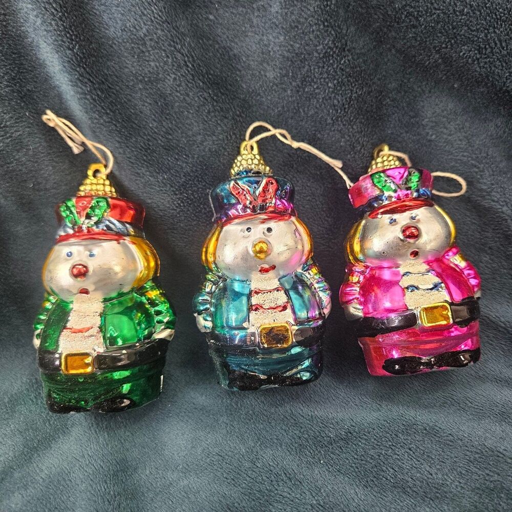 Vintage Style Glass Nutcracker Snowman Christmas Ornaments Set of 3 Holiday
